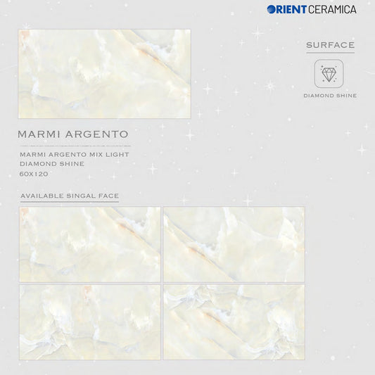 24X48 ORIENT TILE TS FLOOR MARMI ARGENTO DS MX L IVORY/GREY TEXTURE DIAMONDSHINE 2-TILES/1.44 (PRIME)-(RANDOM)-(ISB)