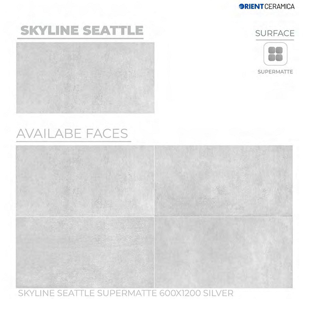 24X48 ORIENT TILE TS FLOOR SKYLINE SEATTLE SM SI L SILVER/GREY TEXTURE MATT