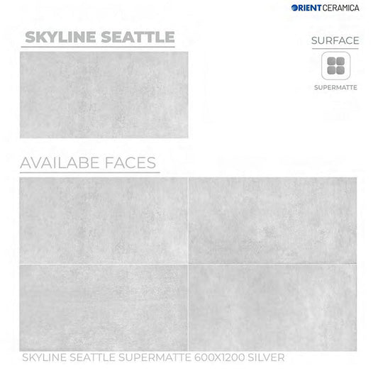 24X48 ORIENT TILE TS FLOOR SKYLINE SEATTLE SM SI L SILVER/GREY TEXTURE MATT