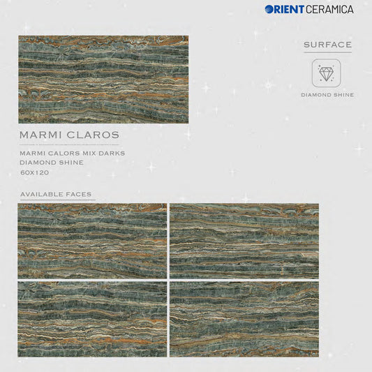 24X48 ORIENT FLOOR MARMI CLAROS DS BLACK/BROWN MARBLE TEXTURE DIAMONDSHINE