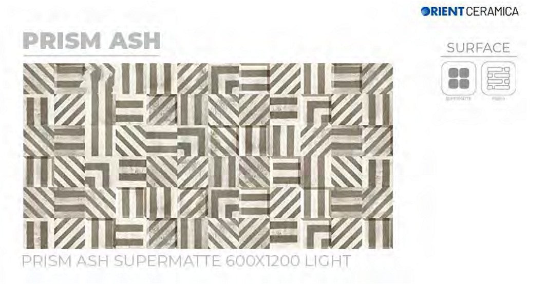 24X48 ORIENT TILE TS FLOOR PRISMA ASH GREY/WHITE DESIGN/DABI MATT