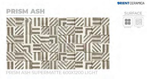 24X48 ORIENT TILE TS FLOOR PRISMA ASH GREY/WHITE DESIGN/DABI MATT