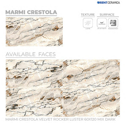 24X48 ORIENT TILE TS FLOOR MARMI CRESTOLA VL RK LT MX D WHITE/BROWN TEXTURE MATT