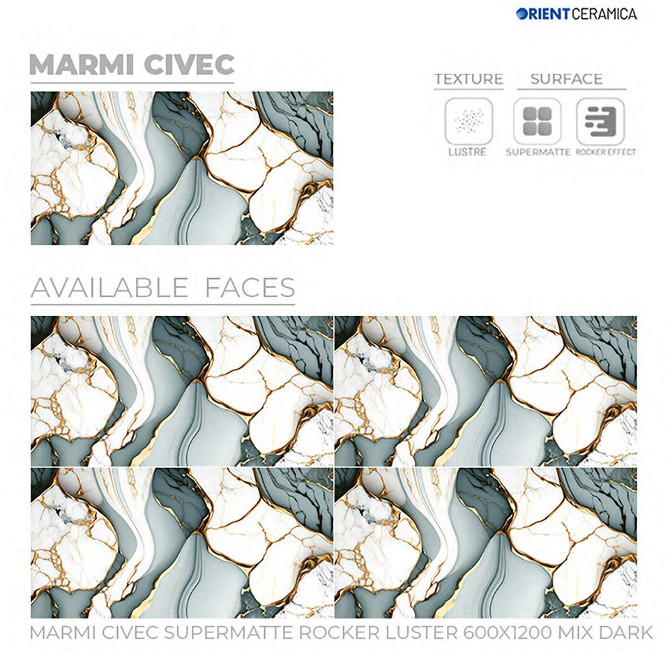 24X48 ORIENT TILE TS FLOOR MARMI CIVEC SM RK LT MX D SAGE/BROWN TEXTURE MATT