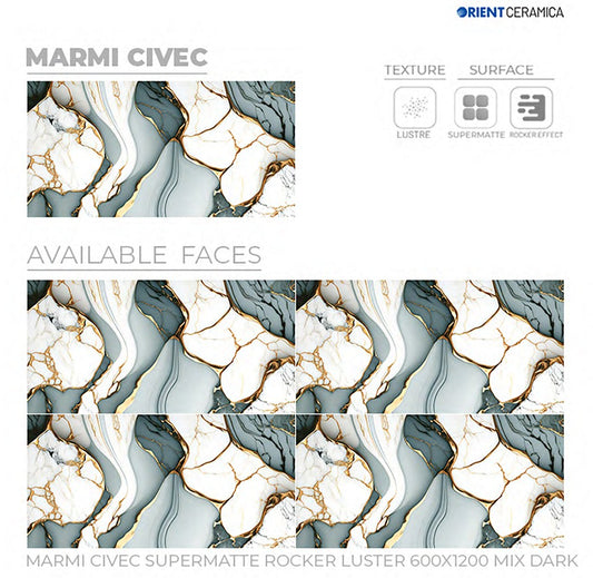 24X48 ORIENT TILE TS FLOOR MARMI CIVEC SM RK LT MX D SAGE/BROWN TEXTURE MATT