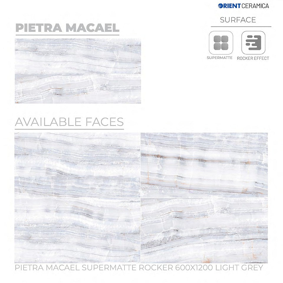 24X48 ORIENT TILE TS FLOOR PIETRA MACAEL SM RK LIGHT GREY TEXTURE MATT