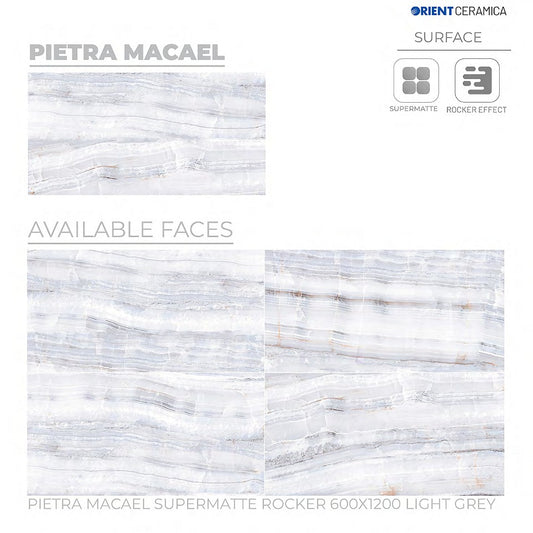 24X48 ORIENT TILE TS FLOOR PIETRA MACAEL SM RK LIGHT GREY TEXTURE MATT