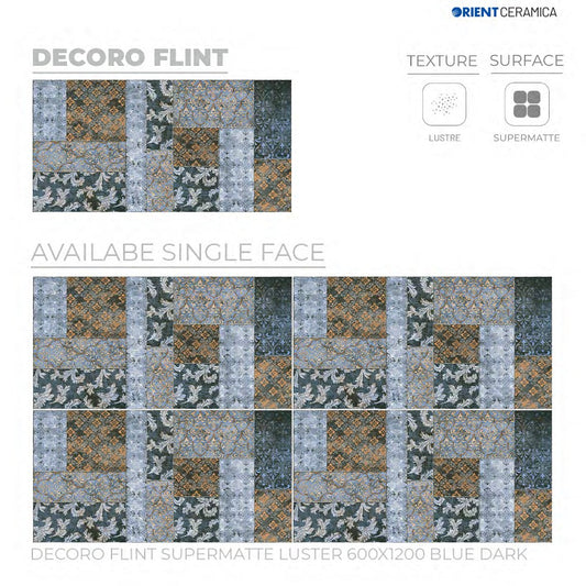 24X48 ORIENT TILE TS FLOOR DECORO FLINTVILLE-A SM LT D MULTI BLUE DECOR DABI MATT