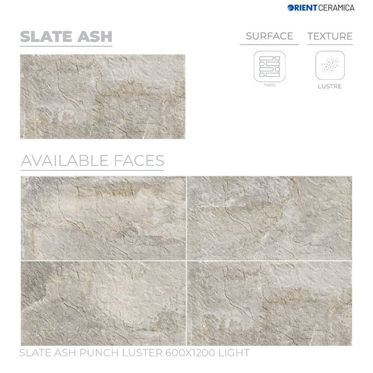 24X48 ORIENT TILE TS FLOOR SLATE ASH PH LT L GREY STONE MARBLE MATT 2-TILES/1.44 (PRIME)-(RANDOM)-(ISB)