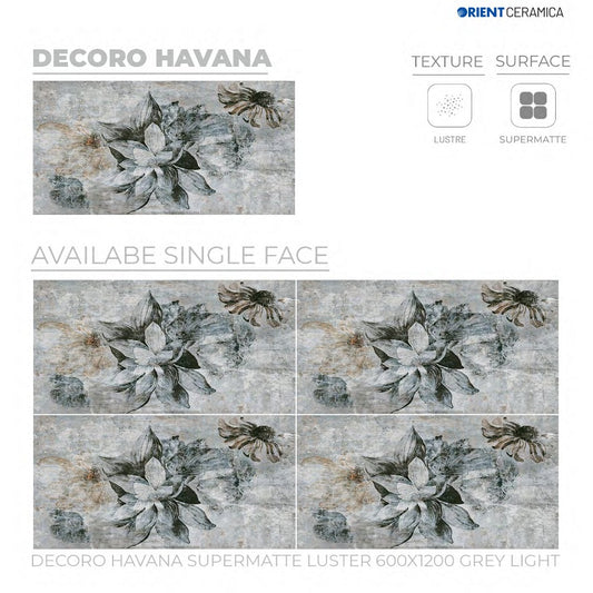 24X48 ORIENT TILE TS FLOOR DECORO HAVANA SM LT GR D GREY FLOWER MATT