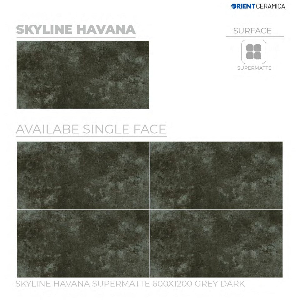 24X48 ORIENT TILE TS FLOOR SKYLINE HAVANA SM GR D DARK GREY TEXTURE MATT