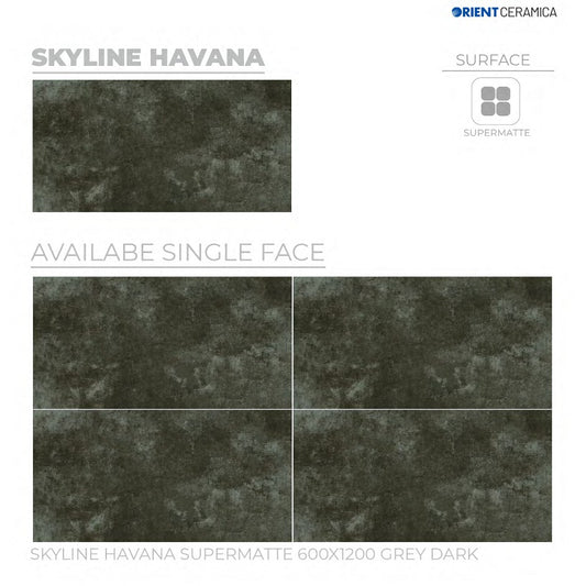 24X48 ORIENT TILE TS FLOOR SKYLINE HAVANA SM GR D DARK GREY TEXTURE MATT