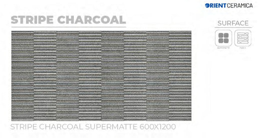24X48 ORIENT TILE ORIENT FLOOR TS FLOOR STRIPE CHARCOAL GREY LINE MATT