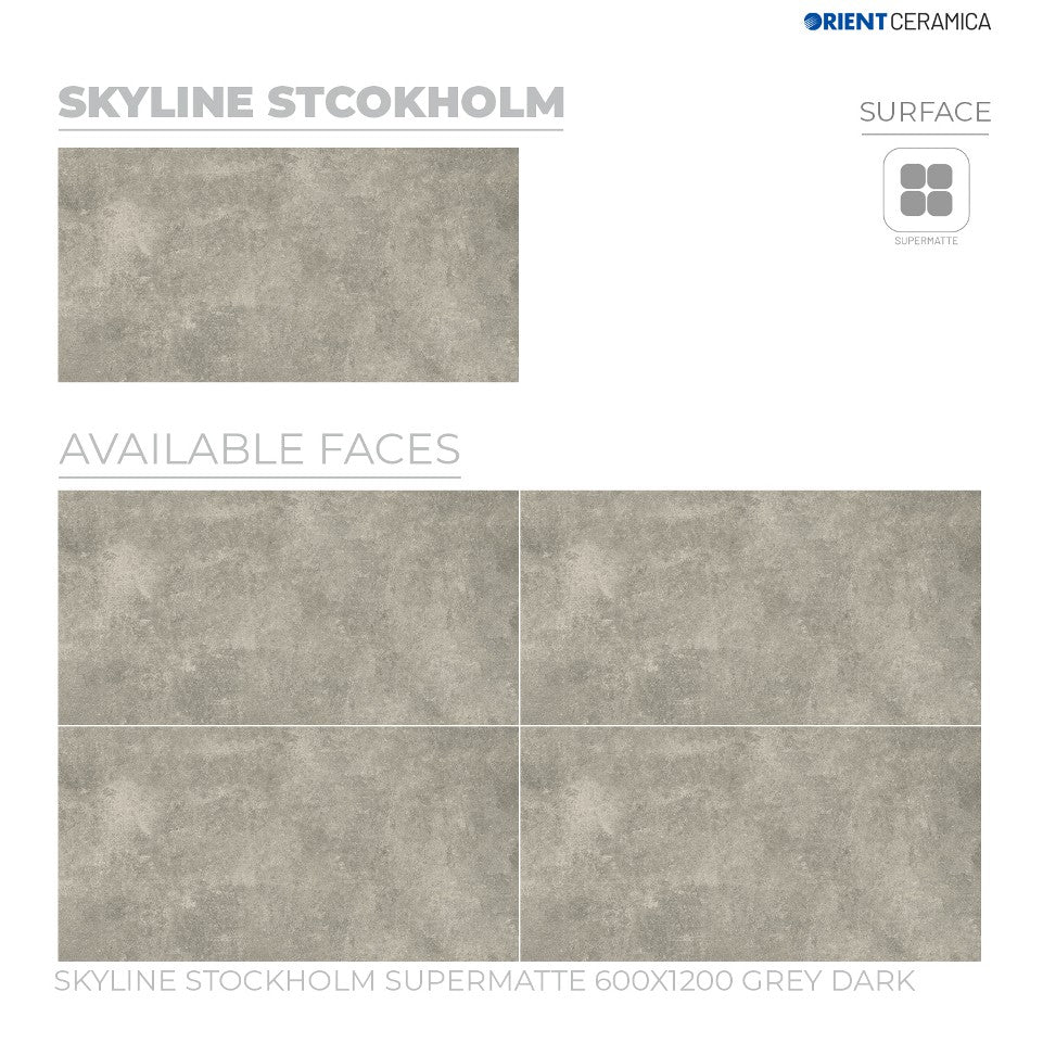 24X48 ORIENT TILE TS FLOOR FL SKYLINE STOCKHOLM SM GR D DARK GREY TEXTURE MATT