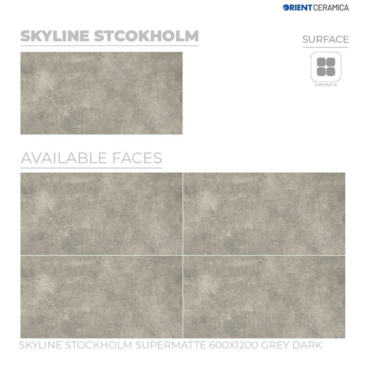 24X48 ORIENT TILE TS FLOOR FL SKYLINE STOCKHOLM SM GR D DARK GREY TEXTURE MATT