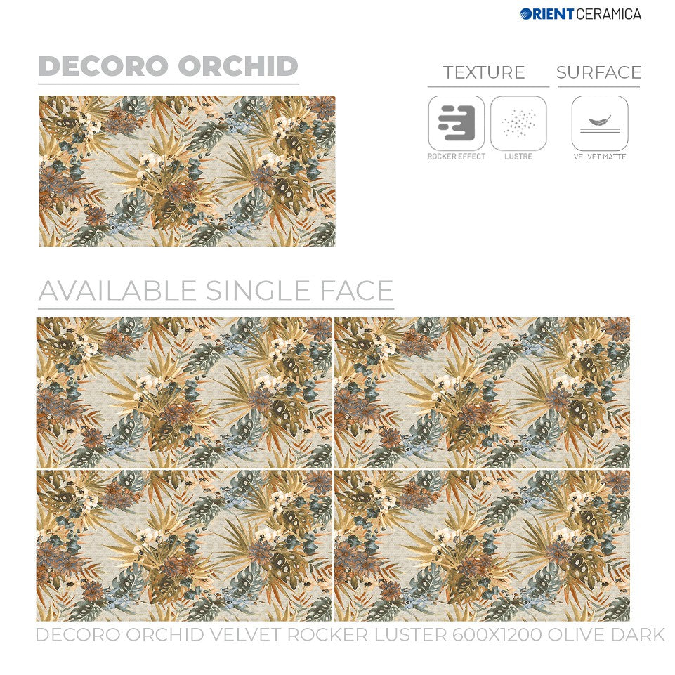 24X48 ORIENT TILE TS FLOOR TL DECORO ORCHID VL RK LT OL D BEIGE/BROWN FLOWER MATT