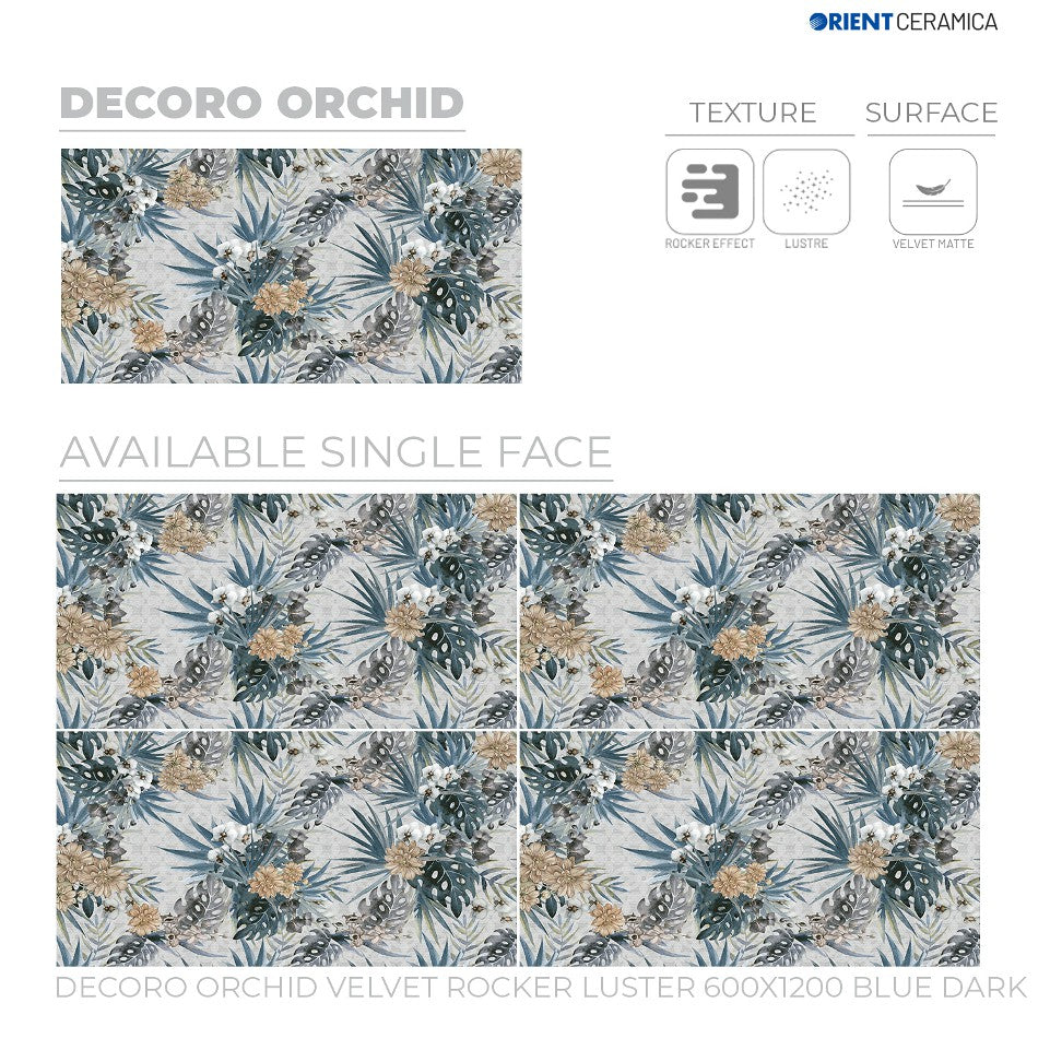 24X48 ORIENT TILE TS FLOOR TL DECORO ORCHID VL RK LT BL D GREY/BLUE FLOWER MATT