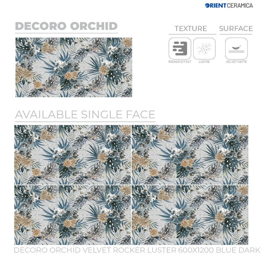 24X48 ORIENT TILE TS FLOOR TL DECORO ORCHID VL RK LT BL D GREY/BLUE FLOWER MATT
