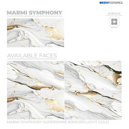 24X48 ORIENT TILE TS FLOOR MARMI SYMPHONY SS WHITE/GOLDEN TEXTURE POLISH 2-TILES/1.44 (PRIME)-(RANDOM)-(ISB)