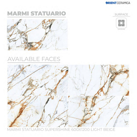 24X48 ORIENT TILE TS FLOOR FL MARMI STATUARIO SS BG L LIGHT BEIGE TEXTURE POLISH
