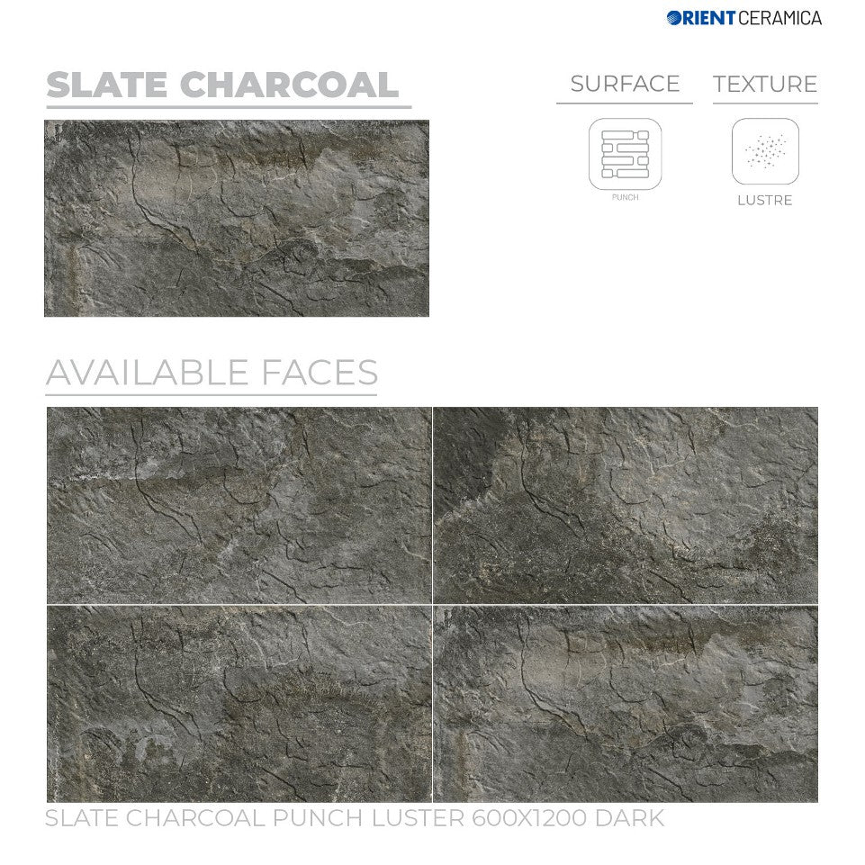 24X48 ORIENT TILE TS FLOOR SLATE CHARCOAL PH LT D BLACK/BROWN STONE MARBLE MATT