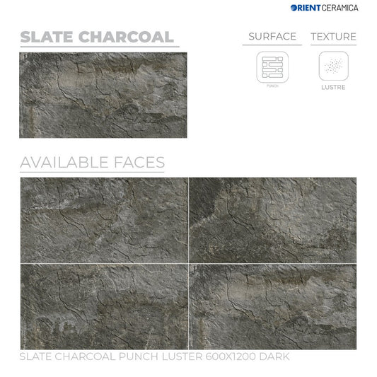 24X48 ORIENT TILE TS FLOOR SLATE CHARCOAL PH LT D BLACK/BROWN STONE MARBLE MATT