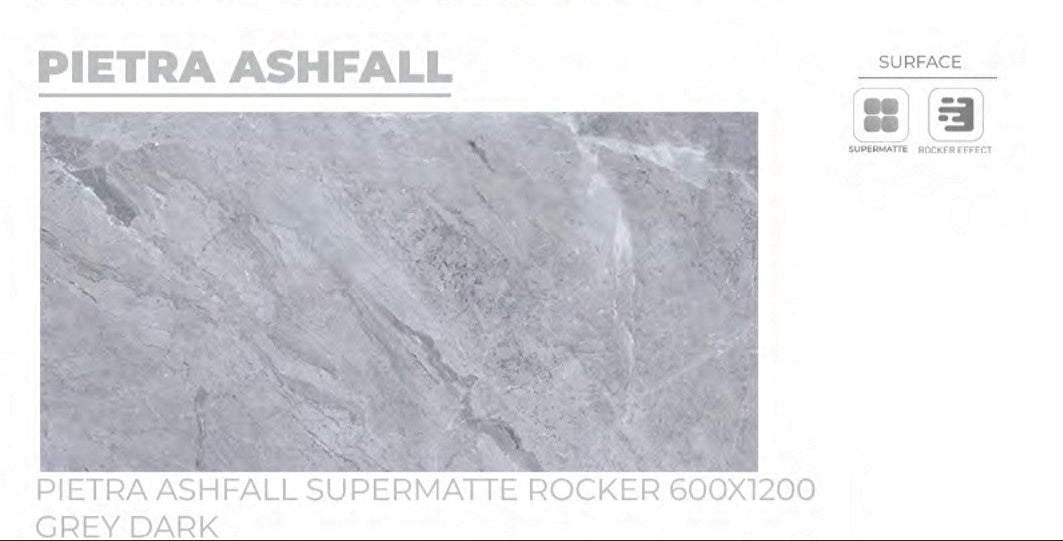24X48 ORIENT TILE TS FLOOR PIETRA ASHFALL SM RK DARK GREY TEXTURE MATT