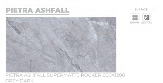 24X48 ORIENT TILE TS FLOOR PIETRA ASHFALL SM RK DARK GREY TEXTURE MATT