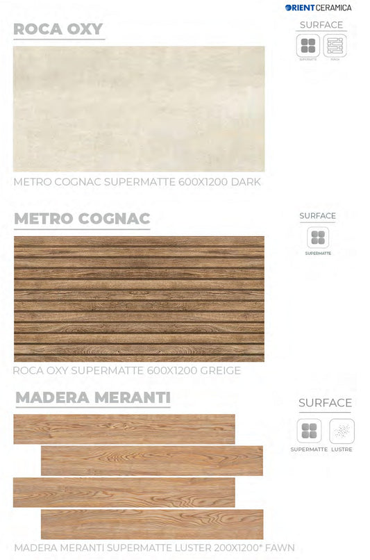 24X48 ORIENT TILE TS FLOOR METRO COGNAC PH  BEIGE/BROWN WOOD LINE MATT