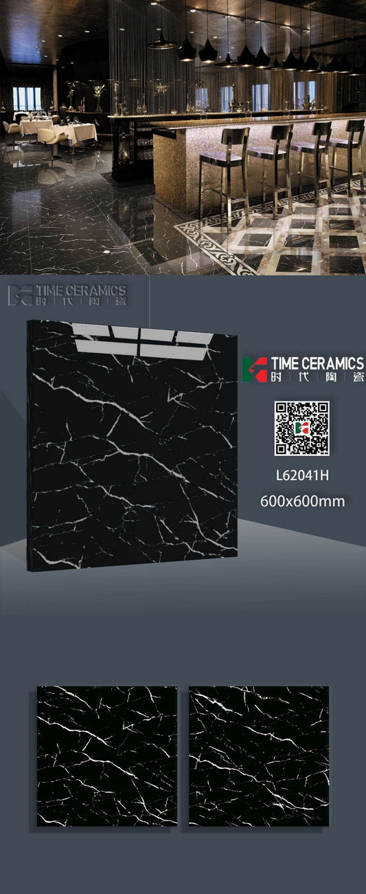 24X24 TIME TILE TIMES FLOOR TS FLOOR L-62041-H BLACK CARRARA POLISH