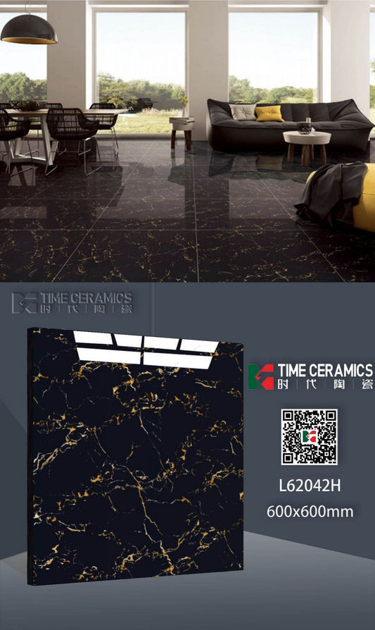 24X24 KSL Tile Times TS FLOOR L-62042-H BLACK MARBLE TEXTURE