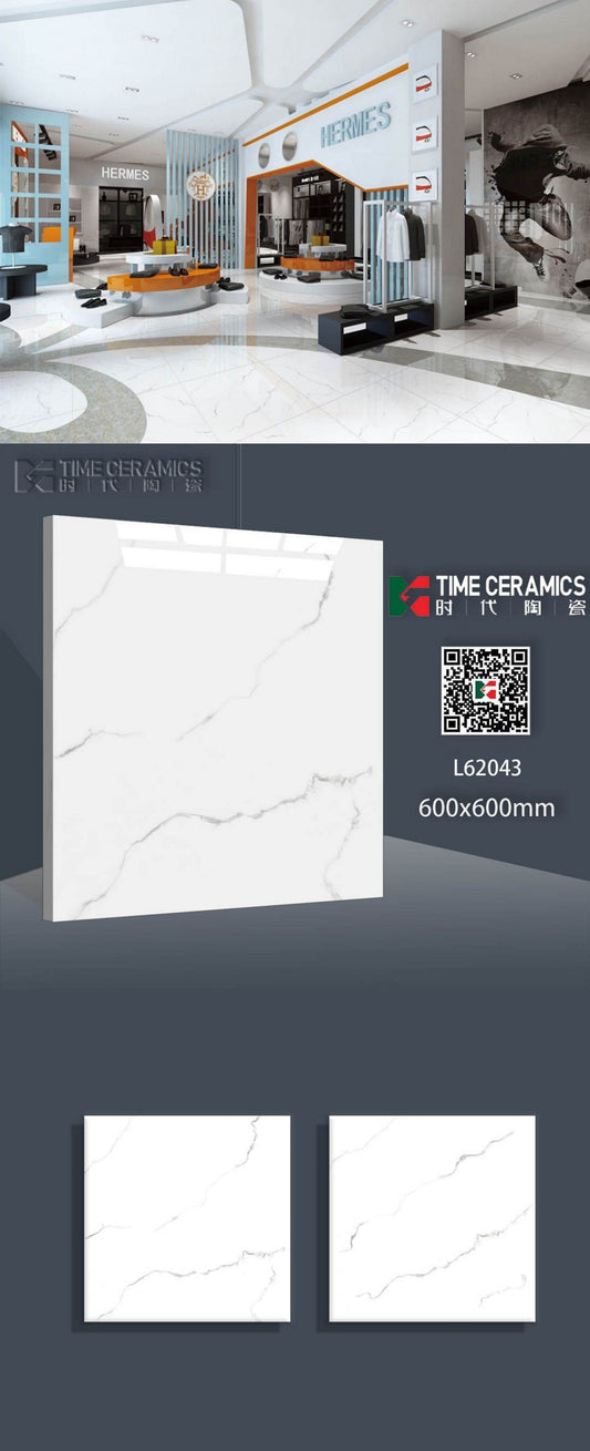 24X24 TIME Tile Times TS FLOOR L-62043 WHITE/GREY MARBLE TEXTURE