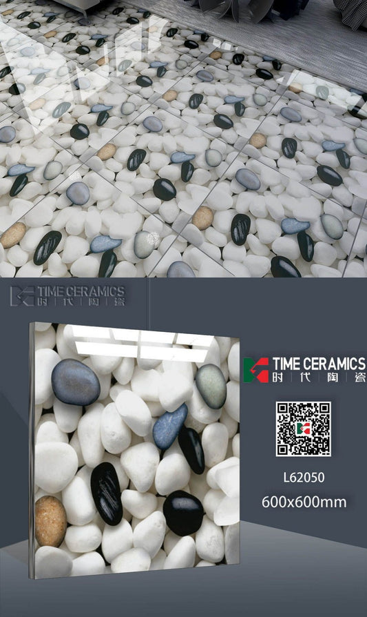 24X24 TIME TILE TIMES FLOOR TS FLOOR L-62050 WHITE/BLACK STONE POLISH