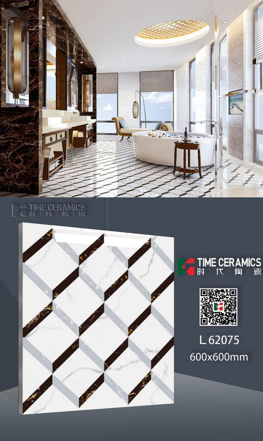 24X24 TIME TILE TIMES FLOOR TS FLOOR L-62075 WHITE/BLACK Design POLISH