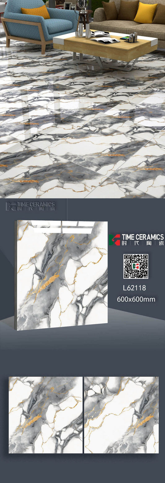 24X24 TIME TILE TIMES FLOOR TS FLOOR L-62118 WHITE GREY/GOLDEN TEXTURE POLISH (TWO FACE)