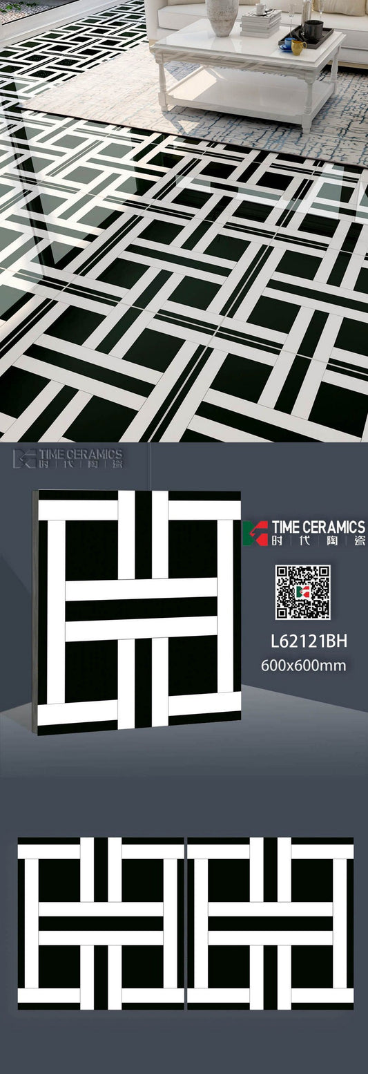 24X24 TIME TILE TIMES FLOOR TS FLOOR L-62121-BH BLACK/WHITE DABI POLISH