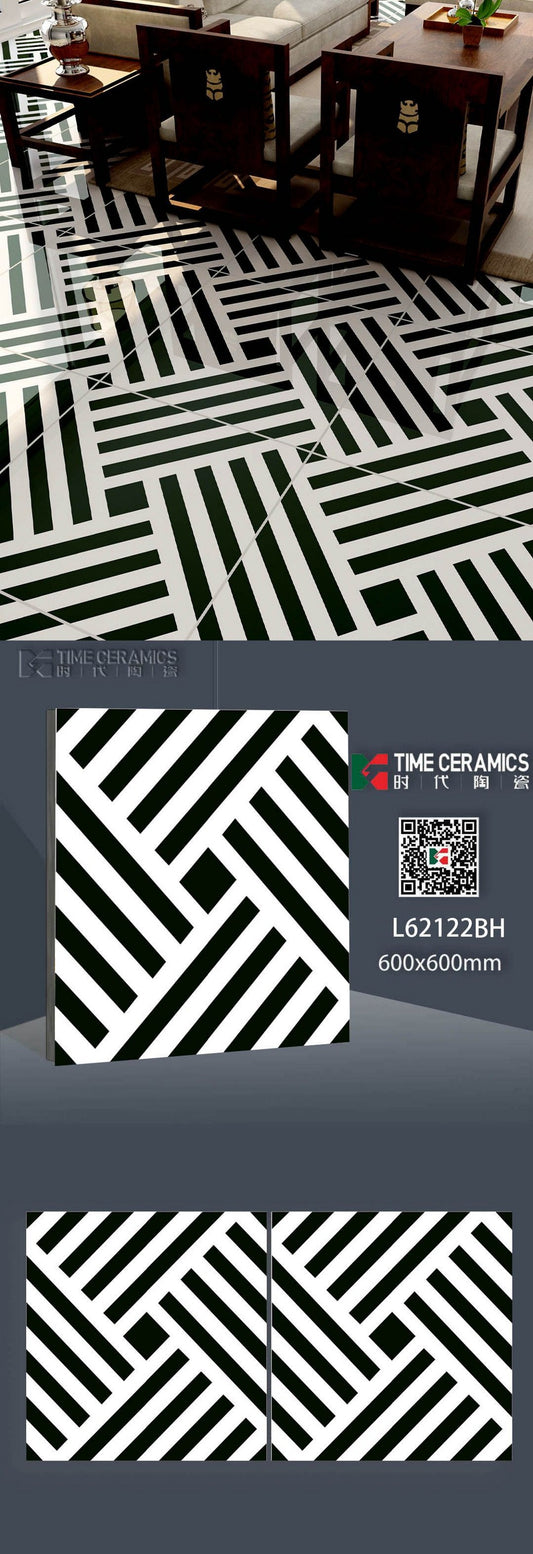 24X24 TIME TILE TIMES FLOOR TS FLOOR L-62122-BH BLACK/WHITE DABI POLISH