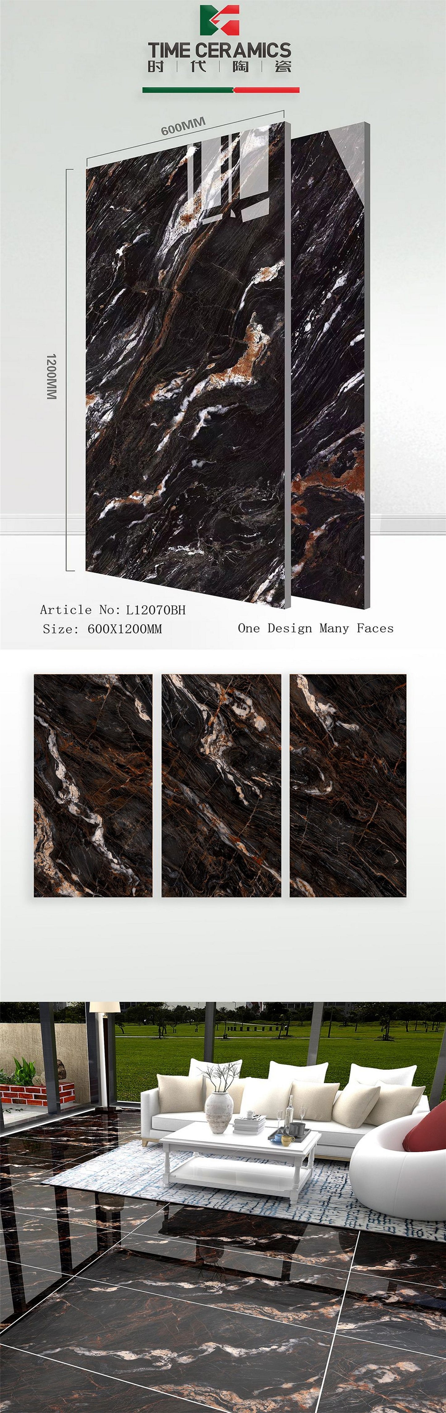 24X48 TIME TILE TIMES FLOOR TS FLOOR L-12070-BH GREY/BROWN TEXTURE POLISH