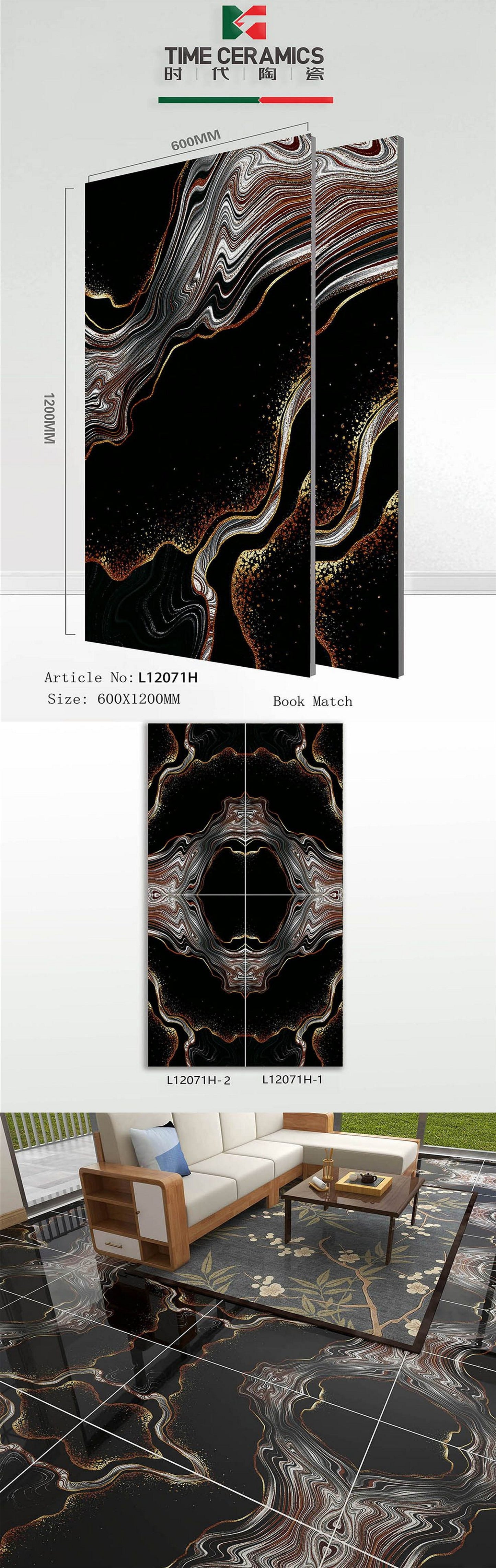 24X48 TIME TILE TIMES FLOOR TS FLOOR L-12071H-1 BLACK/GOLDEN DESIGN POLISH