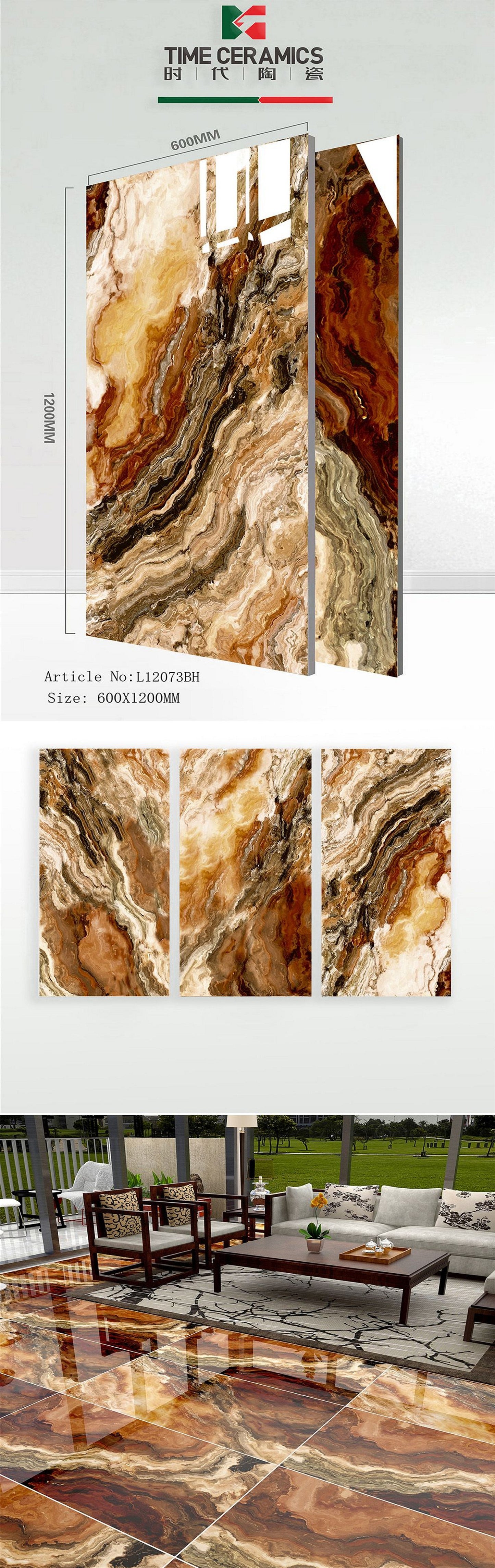 24X48 TIME TILE TIMES FLOOR TS FLOOR L-12073-BH MULTI BROWN MARBLE TEXTURE POLISH