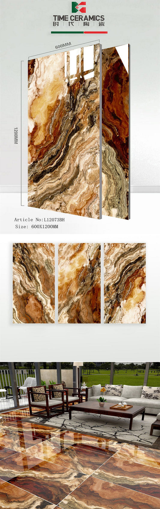 24X48 TIME TILE TIMES FLOOR TS FLOOR L-12073-BH MULTI BROWN MARBLE TEXTURE POLISH