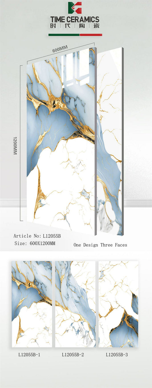 24X48 TIME TILE TIMES FLOOR TS FLOOR L-12055-B WHITE BLUE/BROWN TEXTURE POLISH