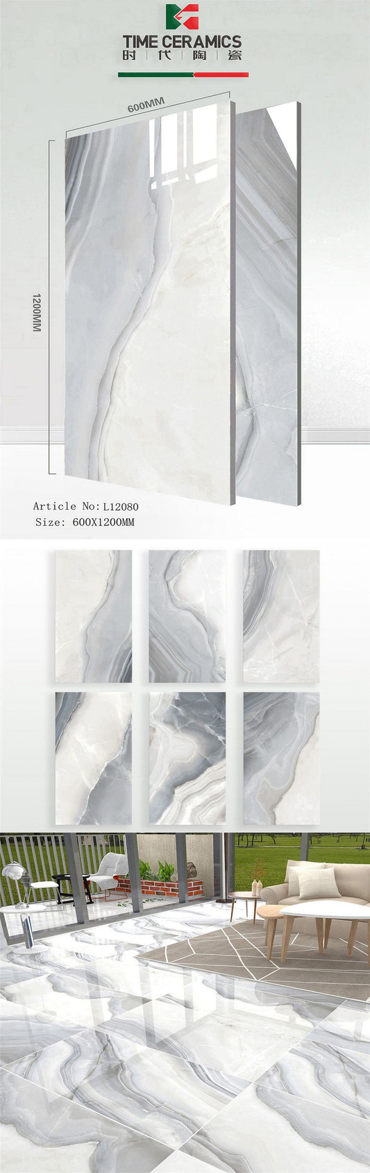 24X48 TIME TILE TIMES FLOOR TS FLOOR L-12080 GREY MARBLE TEXTURE POLISH