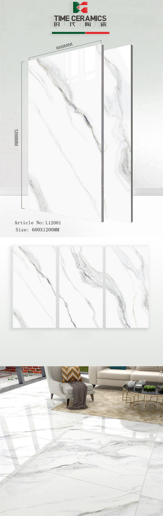 24X48 TIME TILE TIMES FLOOR TS FLOOR L-12081 WHITE/GREY MARBLE TEXTURE POLISH