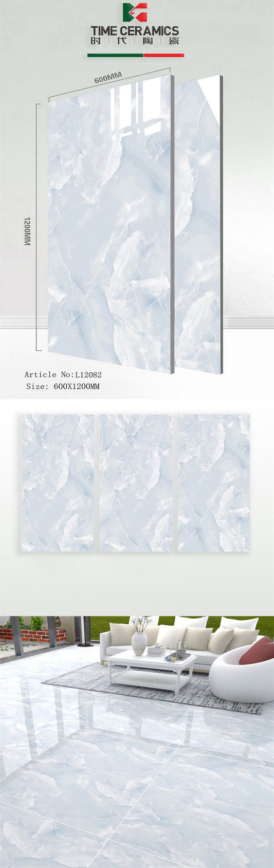 24X48 TIME TILE TIMES FLOOR TS FLOOR L-12082 SKY BLUE MARBLE TEXTURE POLISH