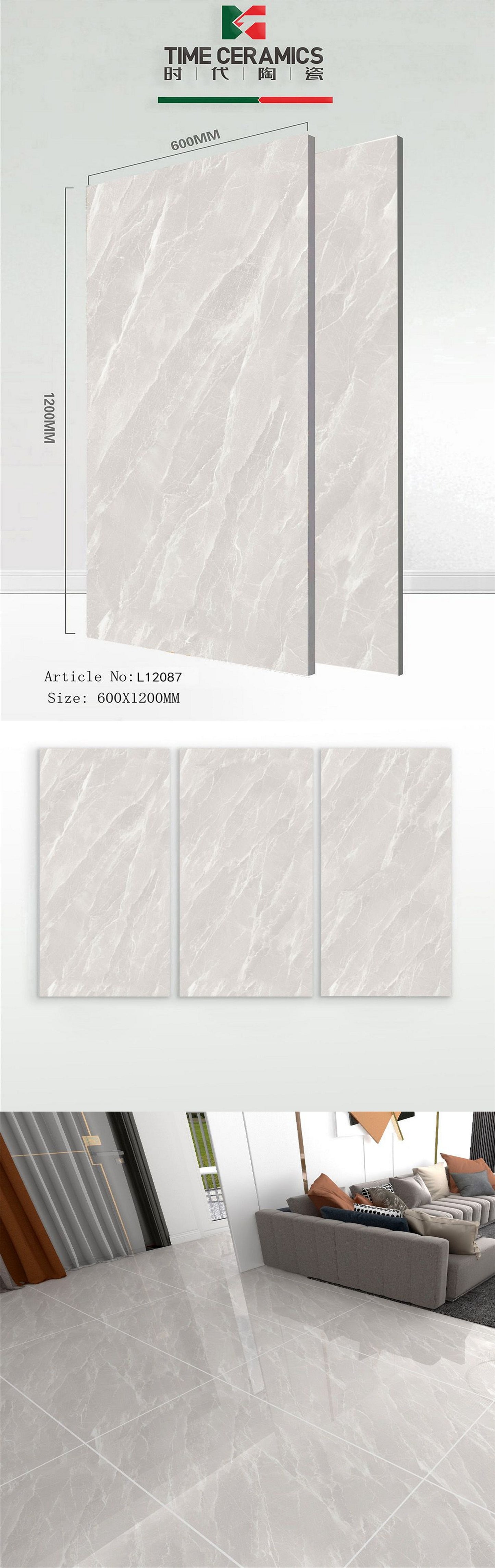 24X48 TIME TILE TIMES FLOOR TS FLOOR L-12087 GREY/WHITE MARBLE TEXTURE POLISH