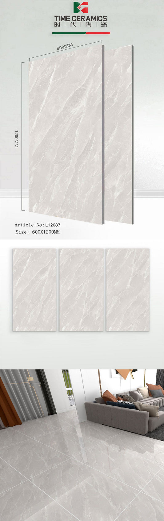 24X48 TIME TILE TIMES FLOOR TS FLOOR L-12087 GREY/WHITE MARBLE TEXTURE POLISH