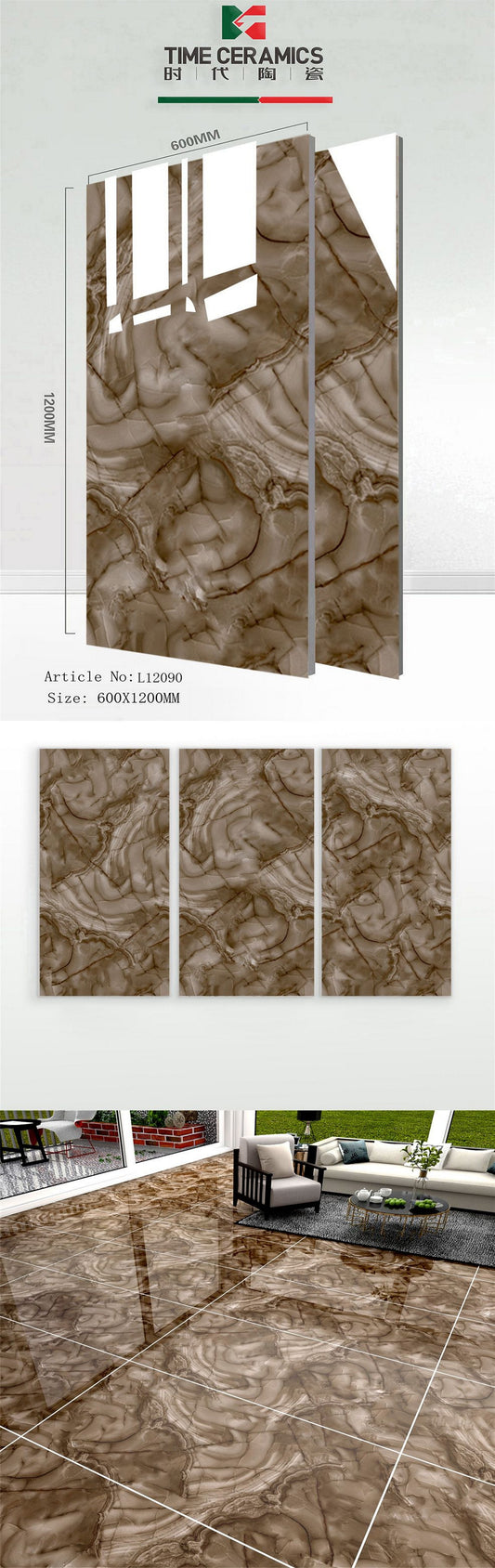 24X48 TIME TILE TIMES FLOOR TS FLOOR L-12090 CHOCLATE BROWN MARBLE TEXTURE POLISH