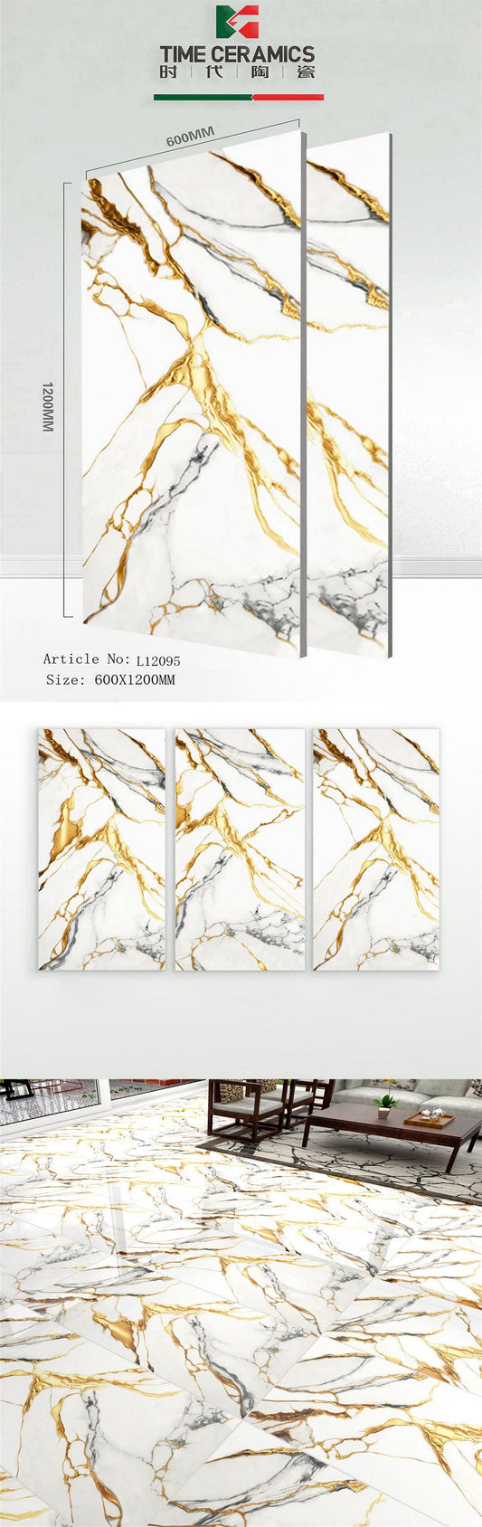 24X48 TIME TILE TIMES FLOOR TS FLOOR L-12095 WHITE GOLDEN/BLACK TEXTURE POLISH