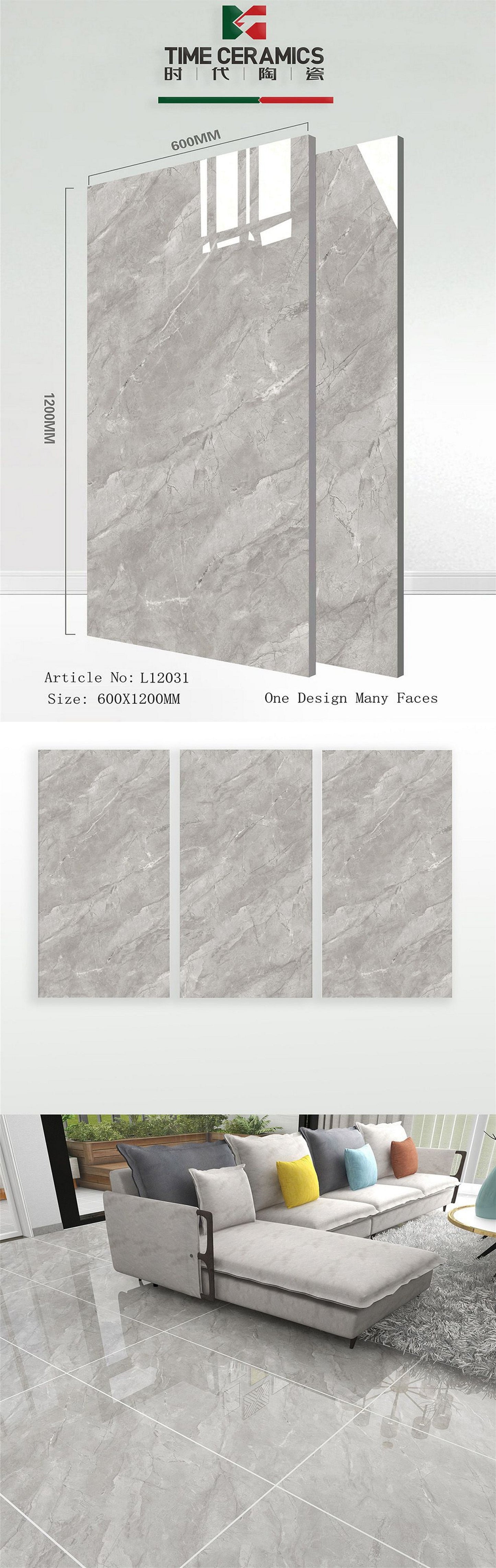 24X48 TIME TILE TIMES FLOOR TS FLOOR L-12031 GREY MARBLE TEXTURE POLISH